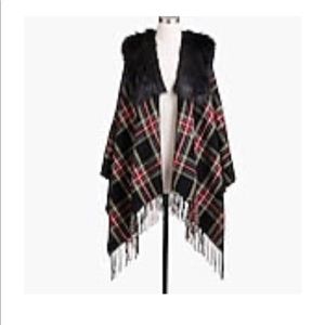 JCrew Faux fur plaid poncho